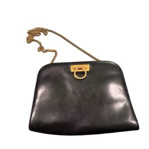 Salvatore Ferragamo Gancini Black Leather Chain Shoulder Bag